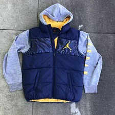 Air Jordan Youth Navy Blue Synthetic Filled Puffer Vest Hooded Jacket Size XL
