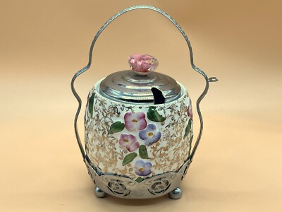MCM Wade Keramik Chintz Konserve/Marmelade/Honigschale mit Chromdeckel und Ständer.