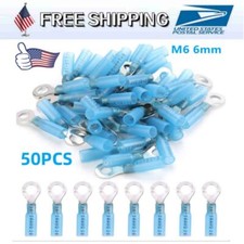 50Pcs M6 Heat Shrink Ring Terminals AWG 16-14 Wire Crimp Connectors Waterproof