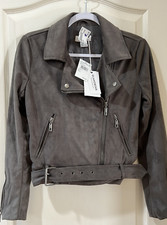 Glamorous Faux Suede Cropped Moto Biker Jacket In Dove Grey Ck1908 C
