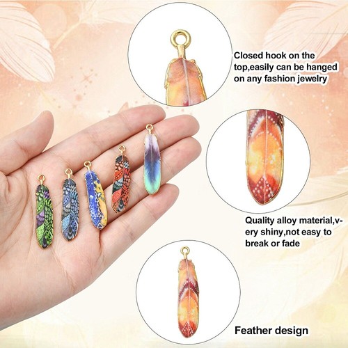 30 piezas colgantes de esmalte en forma de pluma hágalo usted mismo collar pulsera hacer joyas - Imagen 3 de 7