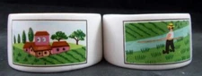 Villeroy & Boch Design Naif Lot of 2 Napkin Rings Fishing & Village