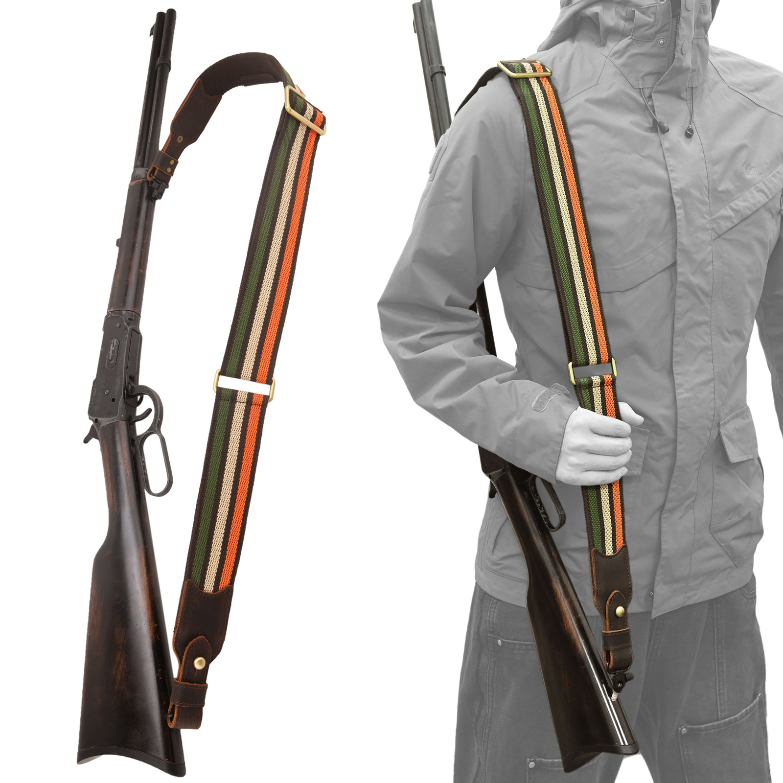 Classic Cotton Rifle Gun Carry Sling & Strap Shotgun Leather Shoulder Belt