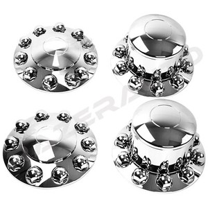 BIGRIGAUTO 4-Pack Chrome Metal Dome Hub Caps – 8-Lug Semi Truck Rear Wheel Covers (33mm Nut Size)