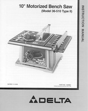 Delta 36-510 Type II 10" Motorized Bench Saw Instructions Manual