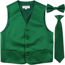 New Boy's Kid's formal Tuxedo Vest Waistcoat necktie  bowtie Emerald green