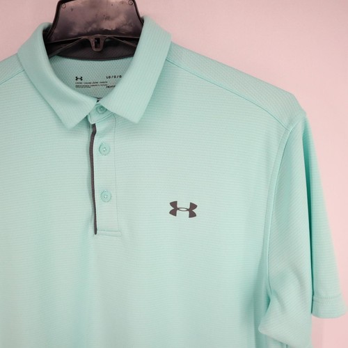Under Armour Loose Fit Polo Shirt Mens Size Large L Sky Blue Golf Short