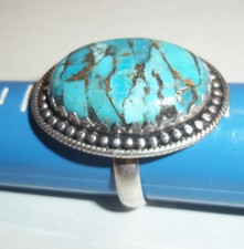 Vintage Southwest Turquoise Ring Spider Web Size 7.5 Sterling Silver