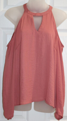 Amisu Women Rose Long Sleeve Cold Shoulder Top Sz XS