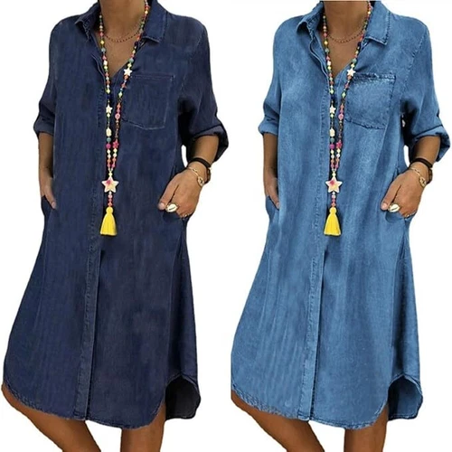 Women Spring Loose Long Sleeve Button Up Shirt Dress Dress Flowy Tunic Shifts - Bild 14 von 22