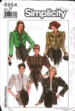 8954 Vintage Simplicity SEWING Pattern Misses 1980s Lined Bolero Jacket 12 Top