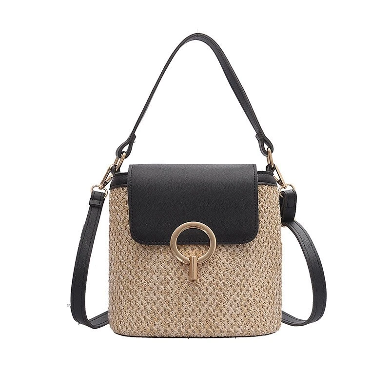 Small Straw Bucket Bags for Women Summer Crossbody Bags Lady