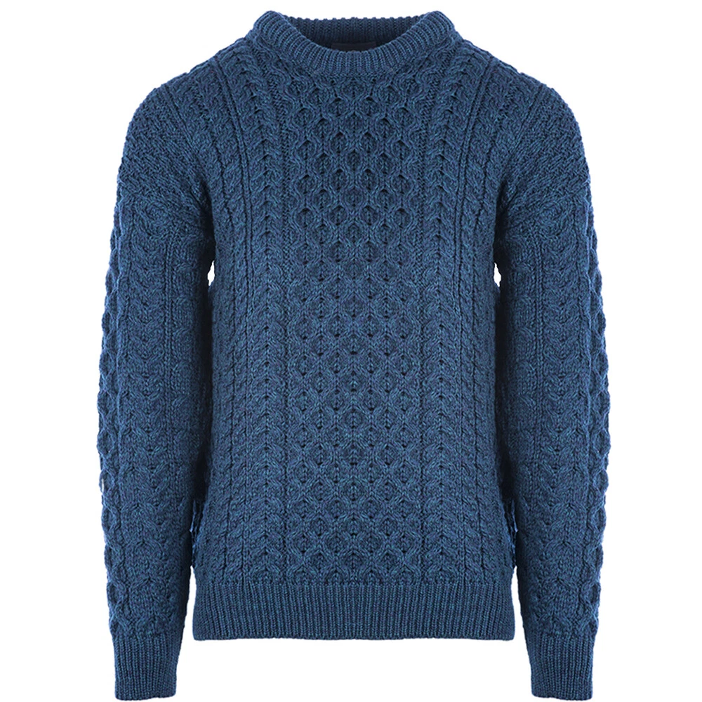 SAOL 100% Lana Merino Da Uomo Tradizionale Irlandese Aran Girocollo Lavorato A Maglia Maglione Pullover, Antracite, S - Foto 11