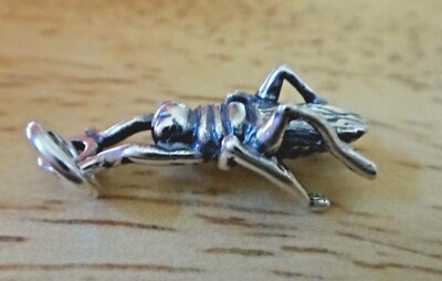 Sterling Silver 3D 19x7mm Cricket Grasshopper Bug Insect Charm