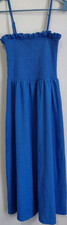 H&M Blue Smocked Ruffle Strap Sundress Long Straight Neck Size S