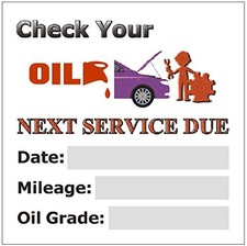Oil Change/Service Reminder Stickers Static Cling 2 x 2 Inches Pack of 100