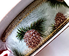 Kirkland Wire Edged Christmas Sparkle Pine Cone Ribbon 30 yards x 1.5"