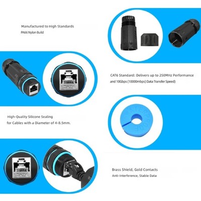 IP68 Waterproof RJ45 Double Female Coupler CAT6 10Gbps For Outdoor Lighting