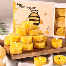 15 Pack Pure Beeswax Tea Lights Candle 4 Hours, Tealight Candles Bulk, Bees W...