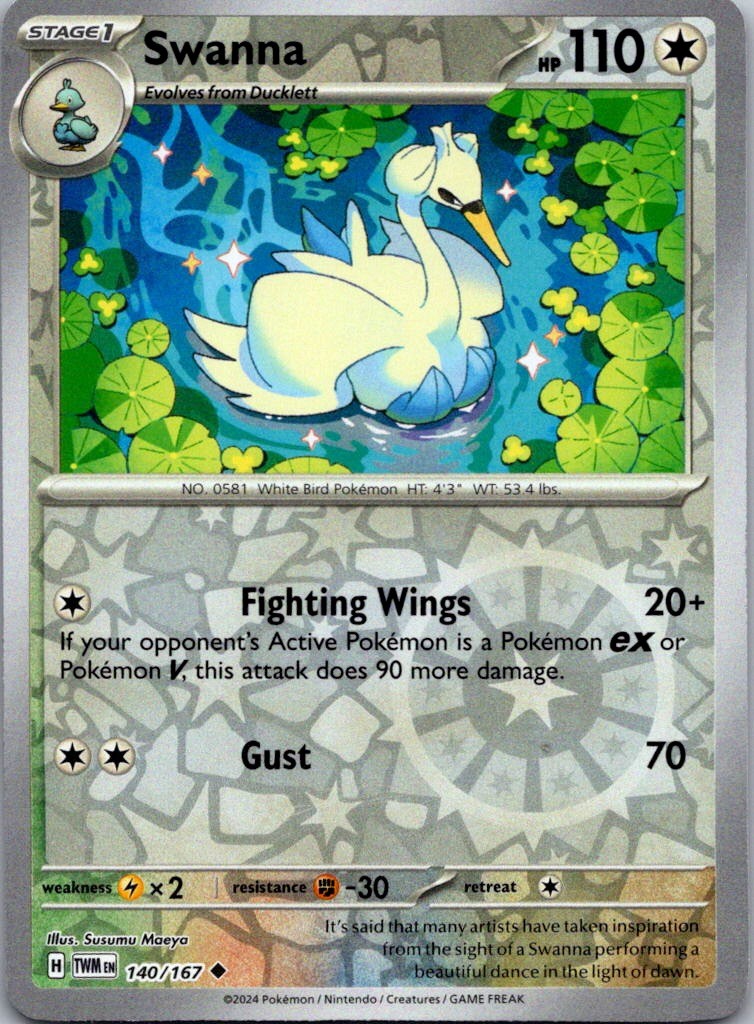 Swanna 140/167 Uncommon Twilight Masquerade Pokemon Reverse Holo Near Mint