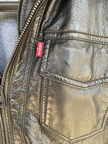 Mens Levis Black Faux Leather Zip Up Hooded Jacket -Size Large - Picture 7 of 7