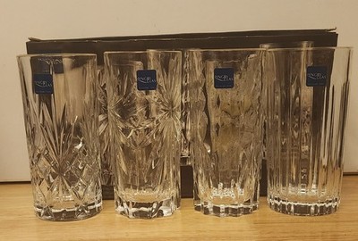 Lyngby Glas 4pc Crystal Highball Glass Set 36cl Mixed Cut Barware NIB