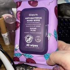 Bio pure antibacterial hand wipes with vitamin E sugarplum wipes, peach champage