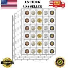 30-Pocket Coin Collector Pages 5 Sheets Clear Standard Storage Album Supplies 