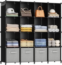 HOMIDEC 16-Cube Storage Organizer, Black Closet Shelves for Clothes, Toys