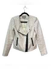 Banana Republic Tweed Moto Jacket Size 4 Cream Black Zip