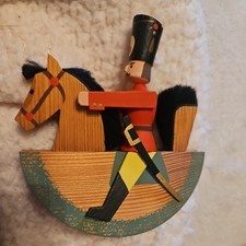 Vtg 80s GDR Erzgebirge Seiffener Reiter 5"L Wooden Soldier Rocking Horse