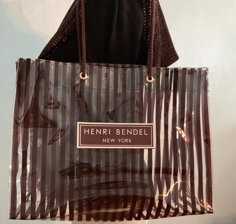 Bolso de Mano Clásico Henri Bendel Transparente PVC Marrón Rayas Foto 2 de 4