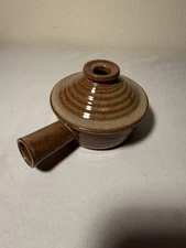 Stone Wave Microwave Cooker Stoneware Lidded Crock Brown Glaze