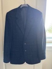 Men’s BARRISTER Wool Double Breasted Blue Tweed Blazer Made In USA