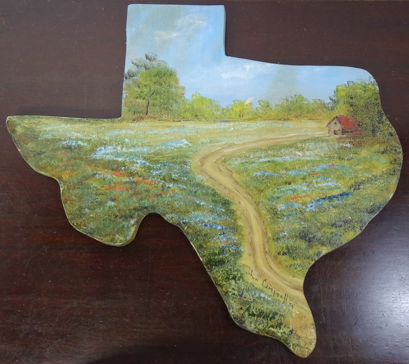 Vintage Hand Painted Texas Hanging Wooden Country Flower Landscape Wall Folk Art