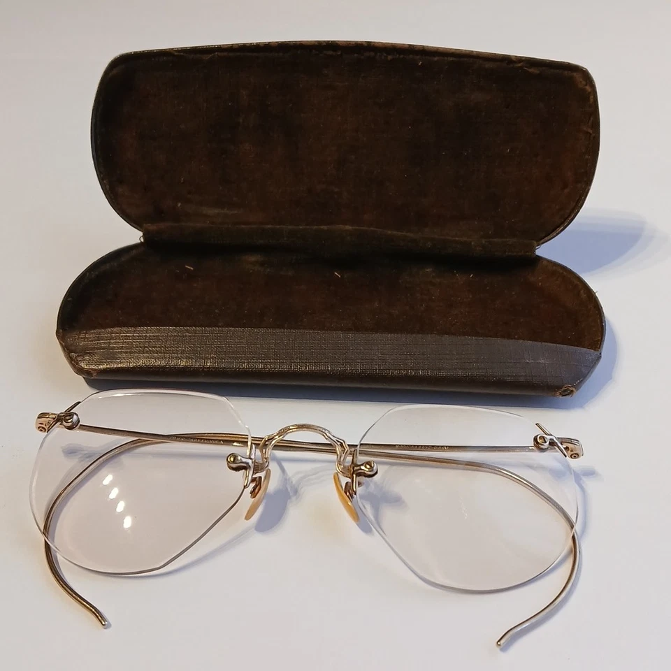 Anteojos ópticos americanos antiguos AO 1/10 12K GF marcos de borde de alambre de color completo Foto 3 de 4