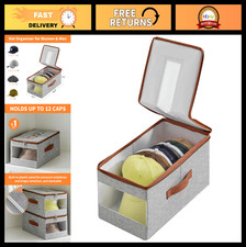 Stackable Baseball Cap Organizer - Holds 12 Hats, Clear Window Storage Box, Grey