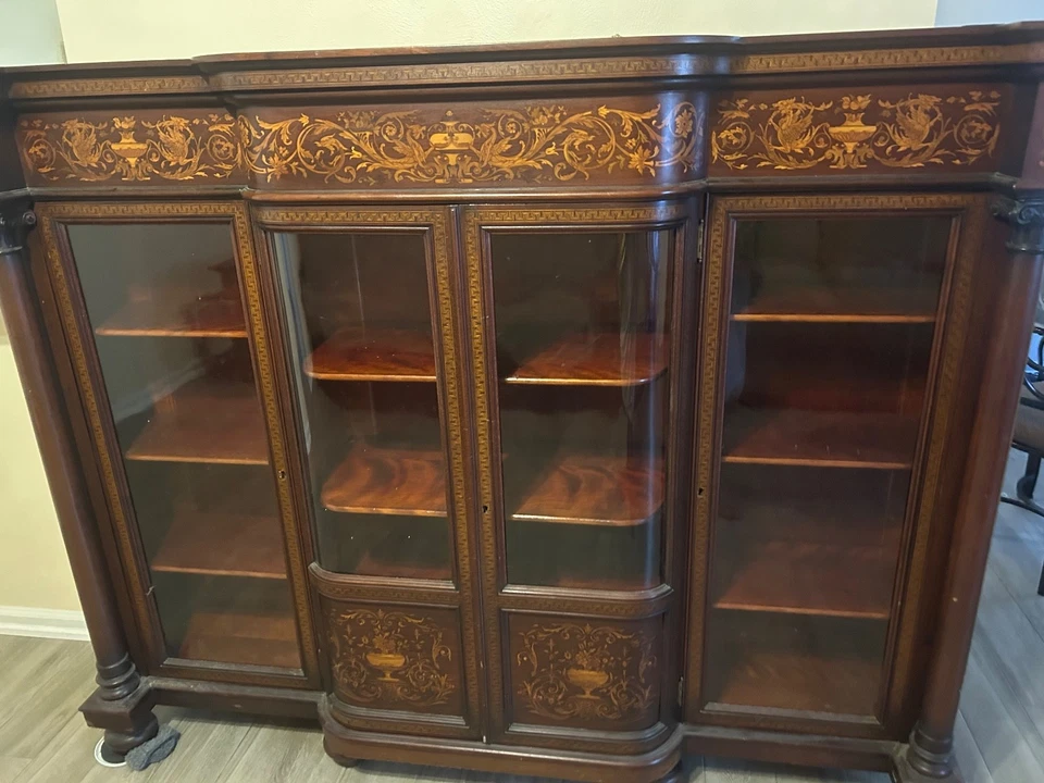 R. J. Horner инкрустация грифонами красное дерево 4 двери книжный шкаф изогнутые центральные двери - Изображение 3 из 4