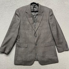 Jos A Bank Blazer Mens 44L Gray Plaid Wool Silk Sport Coat Classic Heritage