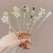 1 6 Pcs Chinese Tassel Hair Stick, Vintage Floral Hairpin Hanfu Chopsticks
