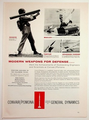 General Dynamics Convair Pomona Modern Weapons Missile Systems 1960s Print Ad