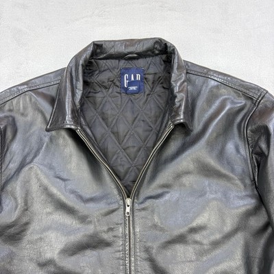 ジャケット・アウター 00s old gap leather bomber jacket y2k Vtg GAP Men's Moto Jacket Y2K 2000s Black HEAVY LEATHER