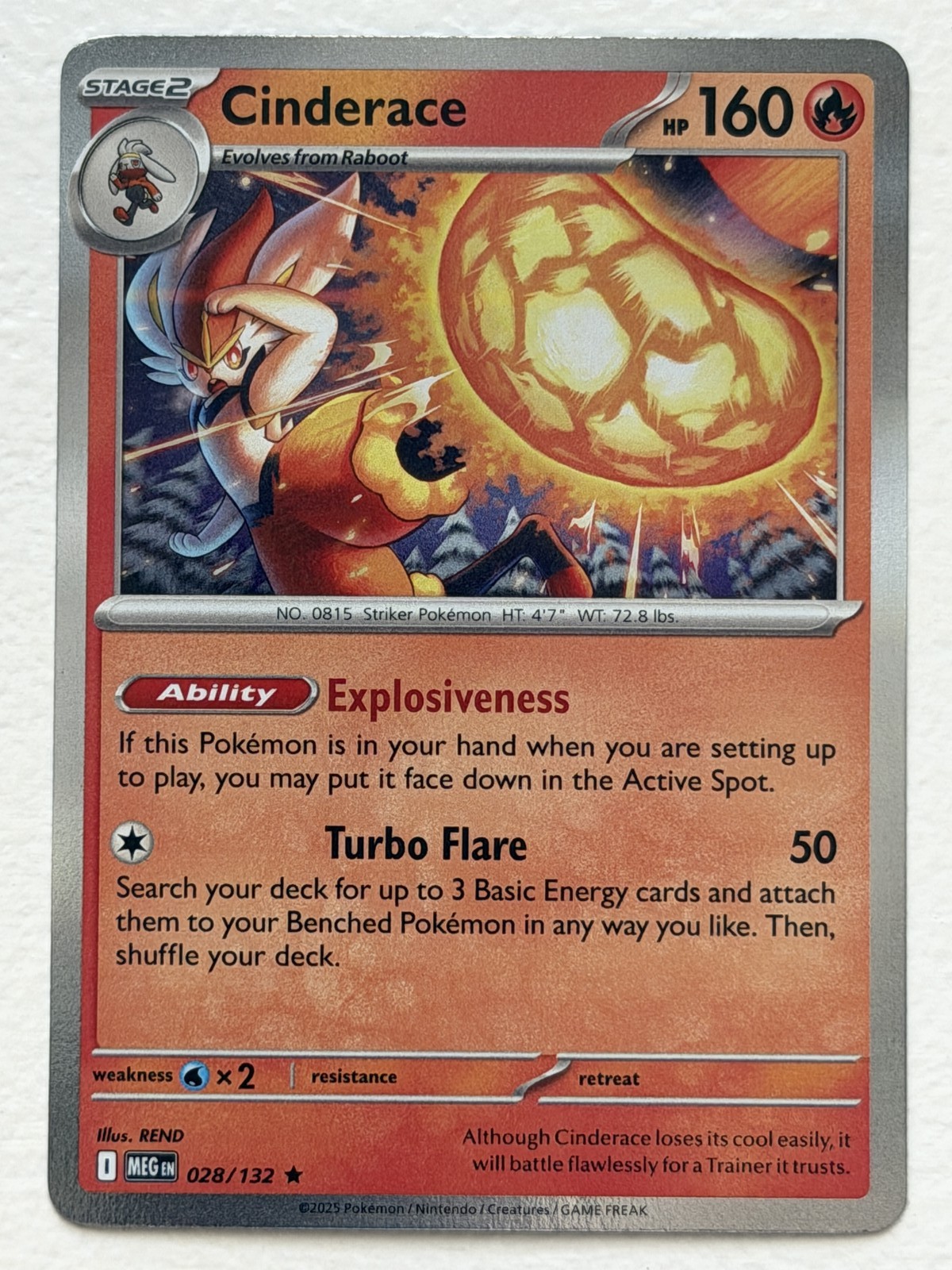 Cinderace 28/132 Mega Evolution Rare Holo Near Mint Pokemon
