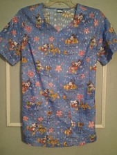 Disney Mickey Minnie Mickey Mouse Pluto Women's Scrub top Size Small Periwrinkle