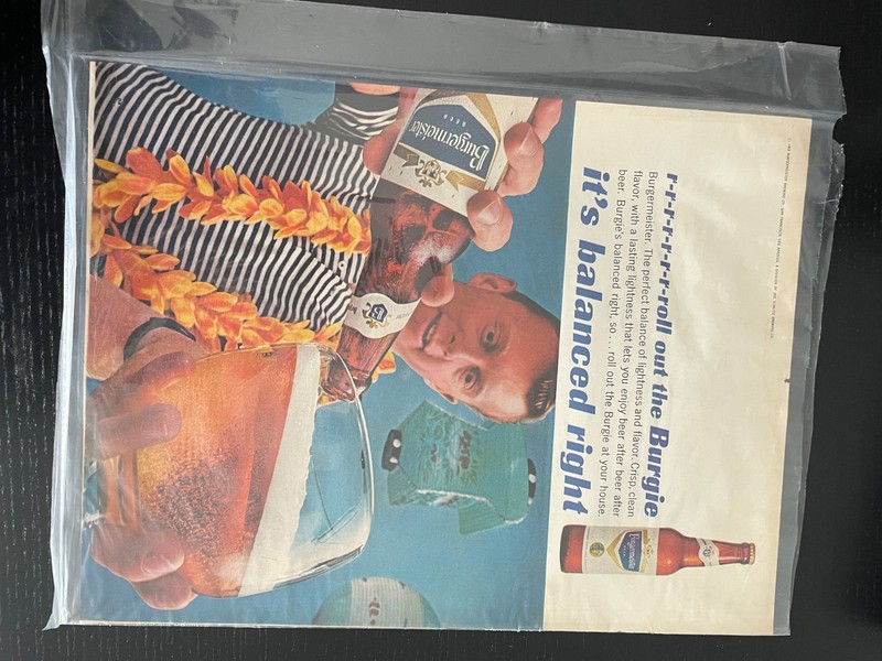 Mid-Century Burgie Beer Poster - 1950s Vintage Ad 11x14🍻
