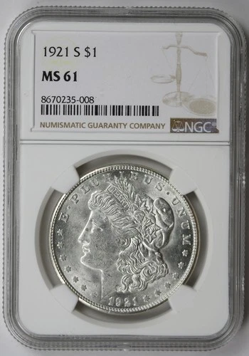 1921-S Morgan Dollar Silver $1 MS 61 NGC
