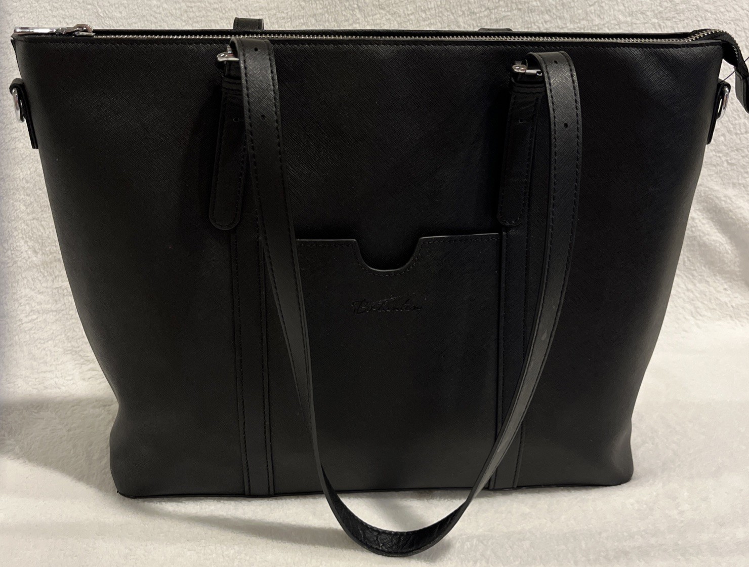 BOSTANTEN Black Leather style Laptop Bag Tote Women's Shoulder Handbag Briefcase