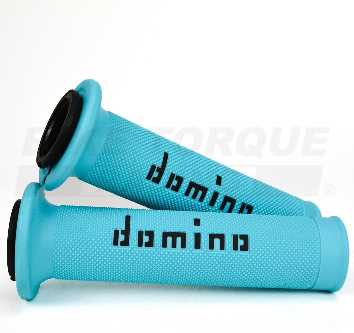 Genuine Domino Road Racing Cyan & Black A010 Motorcycle Grips for SWM Bikes