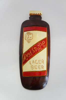 Red Stripe Lager Beer Wooden Bottle Bar Decoration Sign Wall Hanger Man Cave