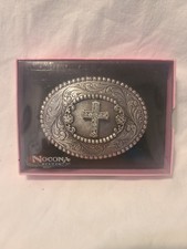 Nocona Women's Silver Cross Oval Belt Buckle Rhinestones